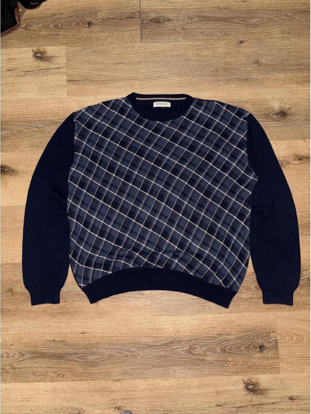 Falls Creek Blue Plaid Knit Crewneck Sweater